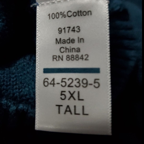 Liberty Blues big and tall mens partial zip teal sweater 5xl - Picture 4 of 4